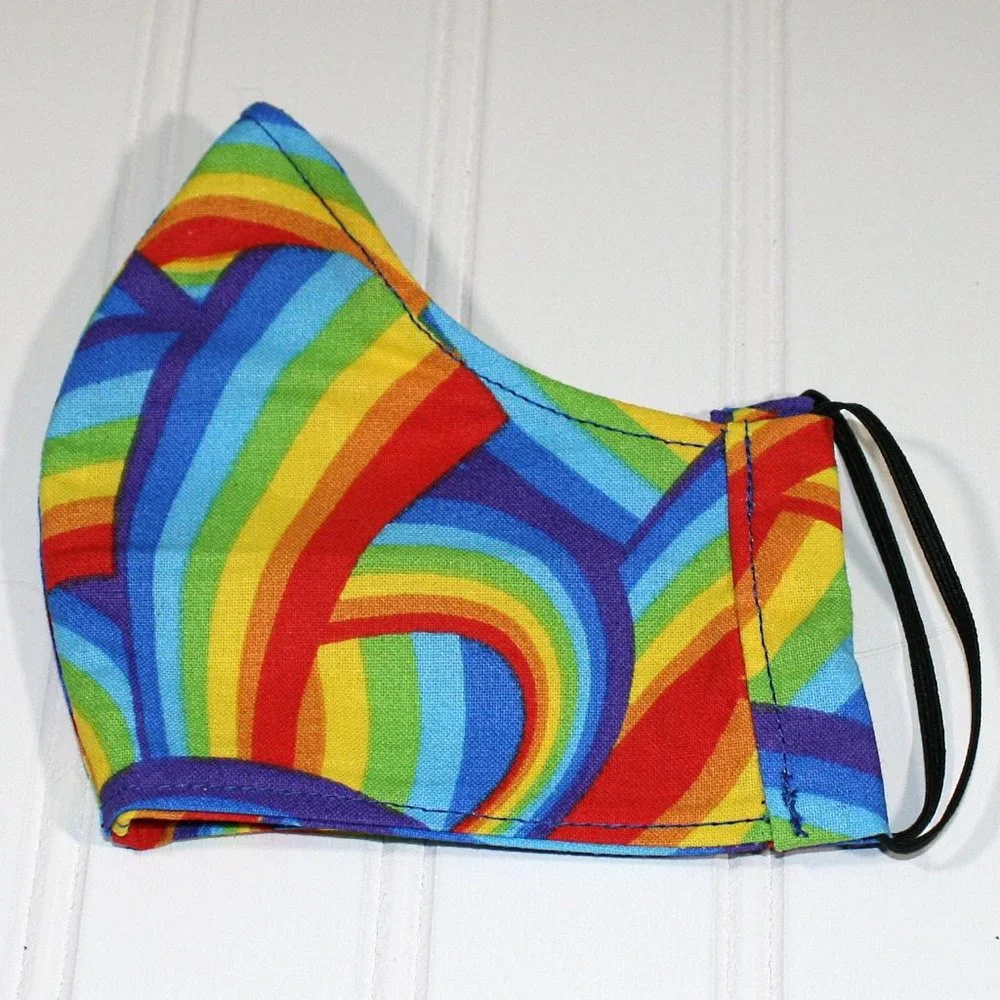 HAND CRAFTED Face Mask Rainbow Colorful Cotton LGBTQ+ - Adult - Shield Style